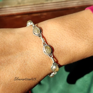 Golden Rutilated Quartz Bracelet: Handmade 925 Sterling Silver Jewelry