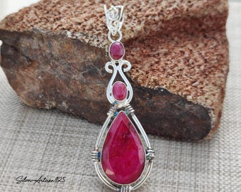 Handcrafted Ruby Gemstone Pendant, 925 Sterling Silver Necklace