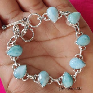 Handcrafted Larimar Gemstone Bracelet: Adjustable Sterling Silver