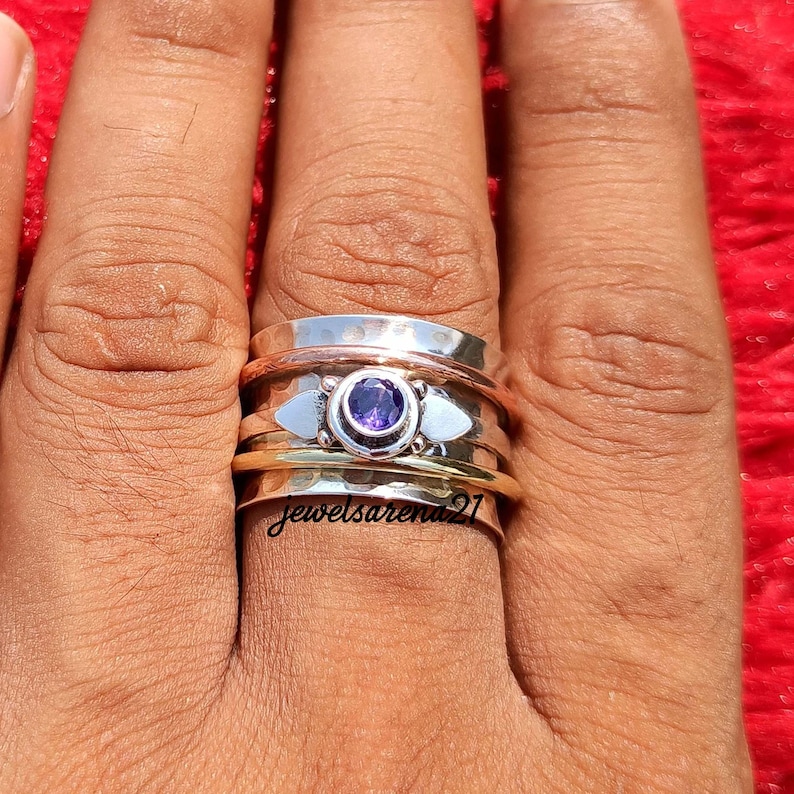 Mediation Ring Amethyst Ring,Spinner Ring,925 Sterling Silver Ring,Handmade Ring,Women Ring,Anxiety Ring,Amethyst Spinner Ring,Gift For Her