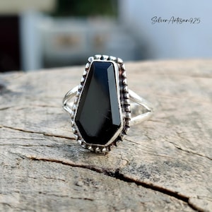 Black Onyx Coffin Ring: Handmade 925 Sterling Silver Statement Ring