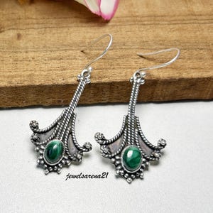 Natural Malachite Earrings, Natural Green Gemstone Handmade Earring, 925 Sterling Silver Earring, Handmade Boho Jewelry, Earring For Gifts!!
