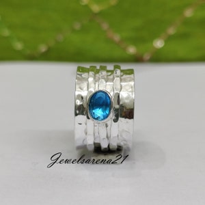 Blue Topaz Spinner Ring: Handmade 925 Sterling Silver Meditation Ring