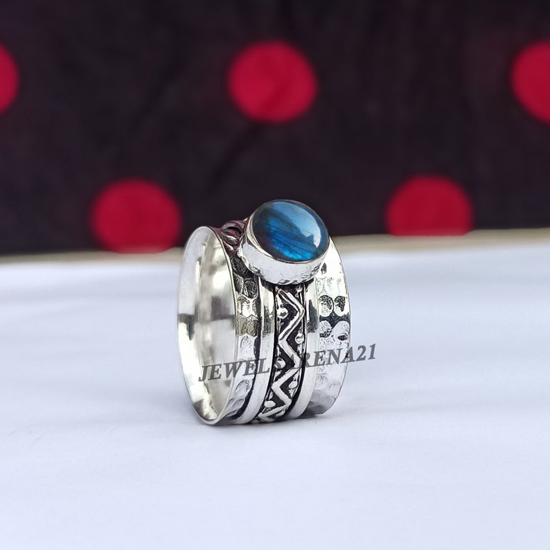Sterling Silver Ring Gift For Her,Mediation Ring Worry Ring Anxiety Ring Spinner Ring 925 Silver Ring Handmade Ring Labradorite Ring