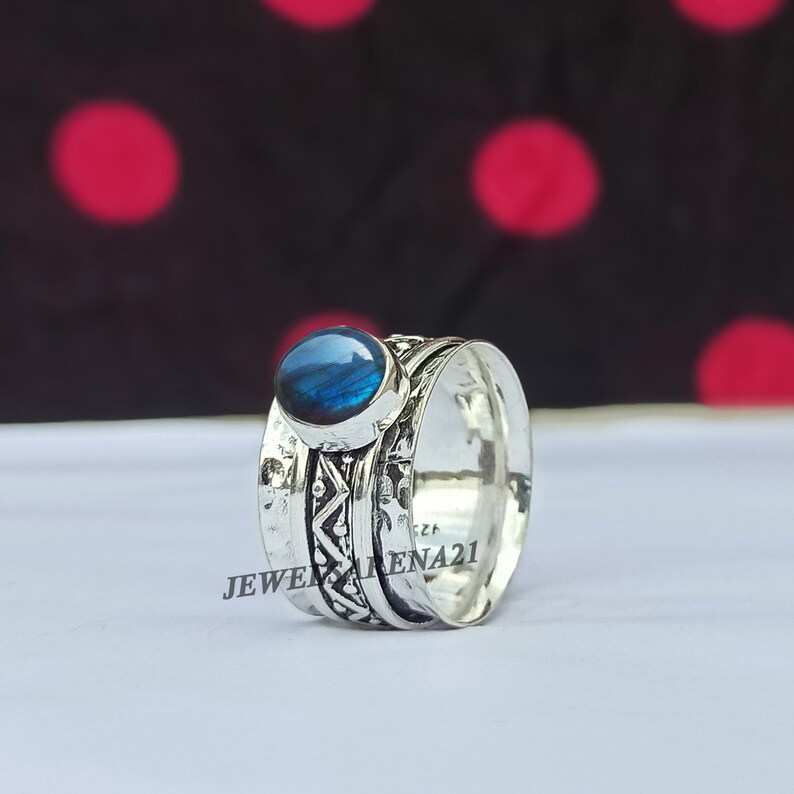 Sterling Silver Ring Gift For Her,Mediation Ring Worry Ring Anxiety Ring Spinner Ring 925 Silver Ring Handmade Ring Labradorite Ring