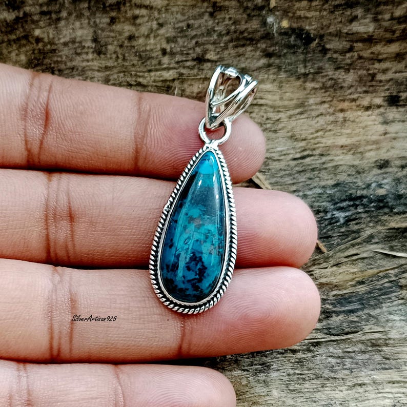 Natural Shattuckite Pendant Sterling Silver Jewelry Designer Silver