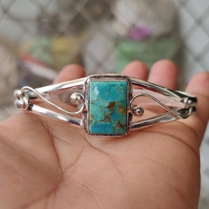 Kingman Turquoise Bangle: Handcrafted 925 Sterling Silver Cuff Bracelet image 9