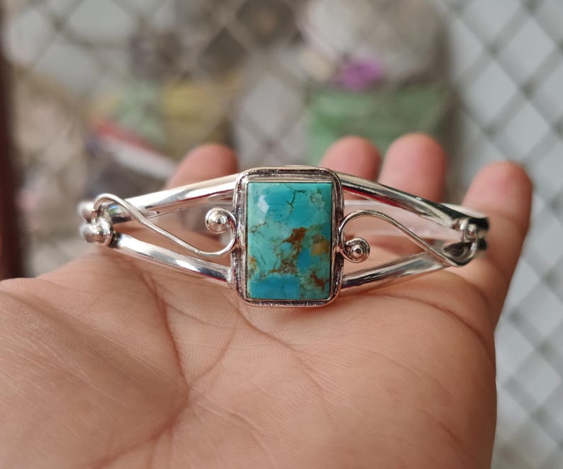 Kingman Turquoise Bangle: Handcrafted 925 Sterling Silver Cuff Bracelet image 9