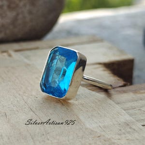 Handcrafted Blue Topaz Ring: 925 Sterling Silver Promise Ring