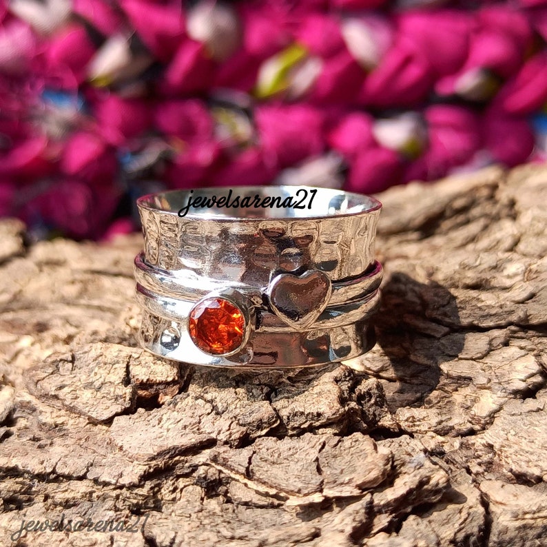 Worry Ring Anxiety Ring Garnet Spinner Ring Gemstone Spinner Ring Women Ring Garnet Ring 925 Silver Ring Spinner Ring Fidget Ring