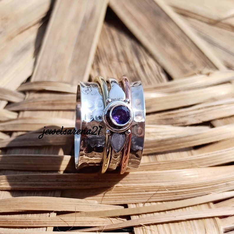 Mediation Ring Amethyst Ring,Spinner Ring,925 Sterling Silver Ring,Handmade Ring,Women Ring,Anxiety Ring,Amethyst Spinner Ring,Gift For Her