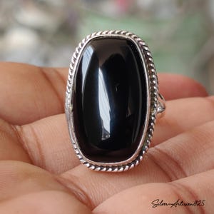 Pure Black Onyx Ring \ Silver Gemstone  Ring \ 925 Sterling Silver Ring \ Black Onyx Jewelry \ December Birthstone Ring \ Statement Ring