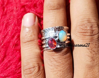 Garnet Spinner Ring: Sterling Silver Meditation Band, Handmade Jewelry