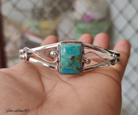 Kingman Turquoise Bangle: Handcrafted 925 Sterling Silver Cuff Bracelet