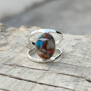 Oyster Copper Turquoise Ring: Sterling Silver Gemstone Jewelry
