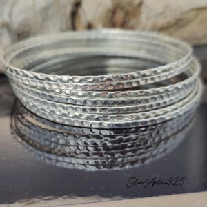 Hammered Sterling Silver Bangle Set - Boho Stacking Bangles