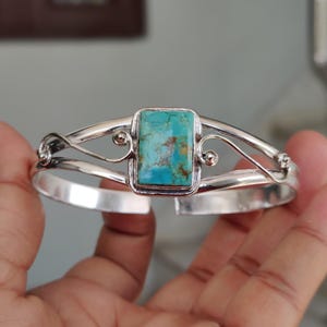 Kingman Turquoise Bangle: Handcrafted 925 Sterling Silver Cuff Bracelet image 3