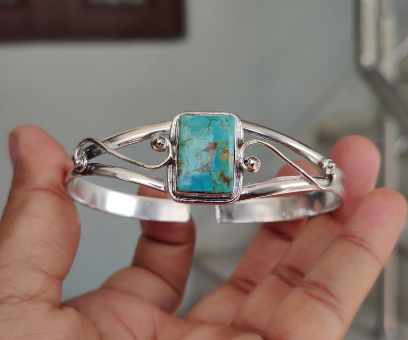 Kingman Turquoise Bangle: Handcrafted 925 Sterling Silver Cuff Bracelet image 3