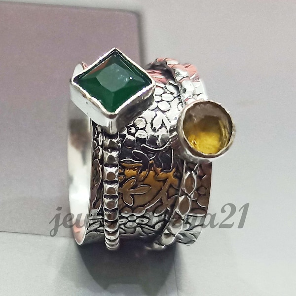 Emerald Ring, Citrine Ring, Spinner Ring, 925 Silver Ring, Handmade Ring, Statement Ring, Fidget Ring, Worry Ring, Thumb Ring, Women Ring