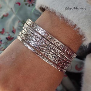 Silver Designer Bangle, 925 Silver Bangle, 6 Set of Bangles, Gift Bangle For Women, 6 Unique Design Bangle Set, Stackable Bangles, All Size