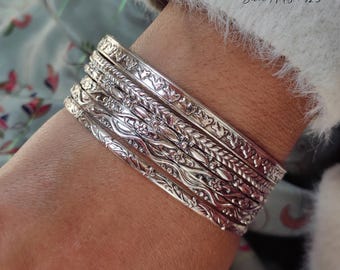 Handmade Sterling Silver Bangle Set, Stackable 925 Bangles