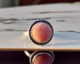 Handmade Pink Opal Sterling Silver Ring - Statement Jewelry
