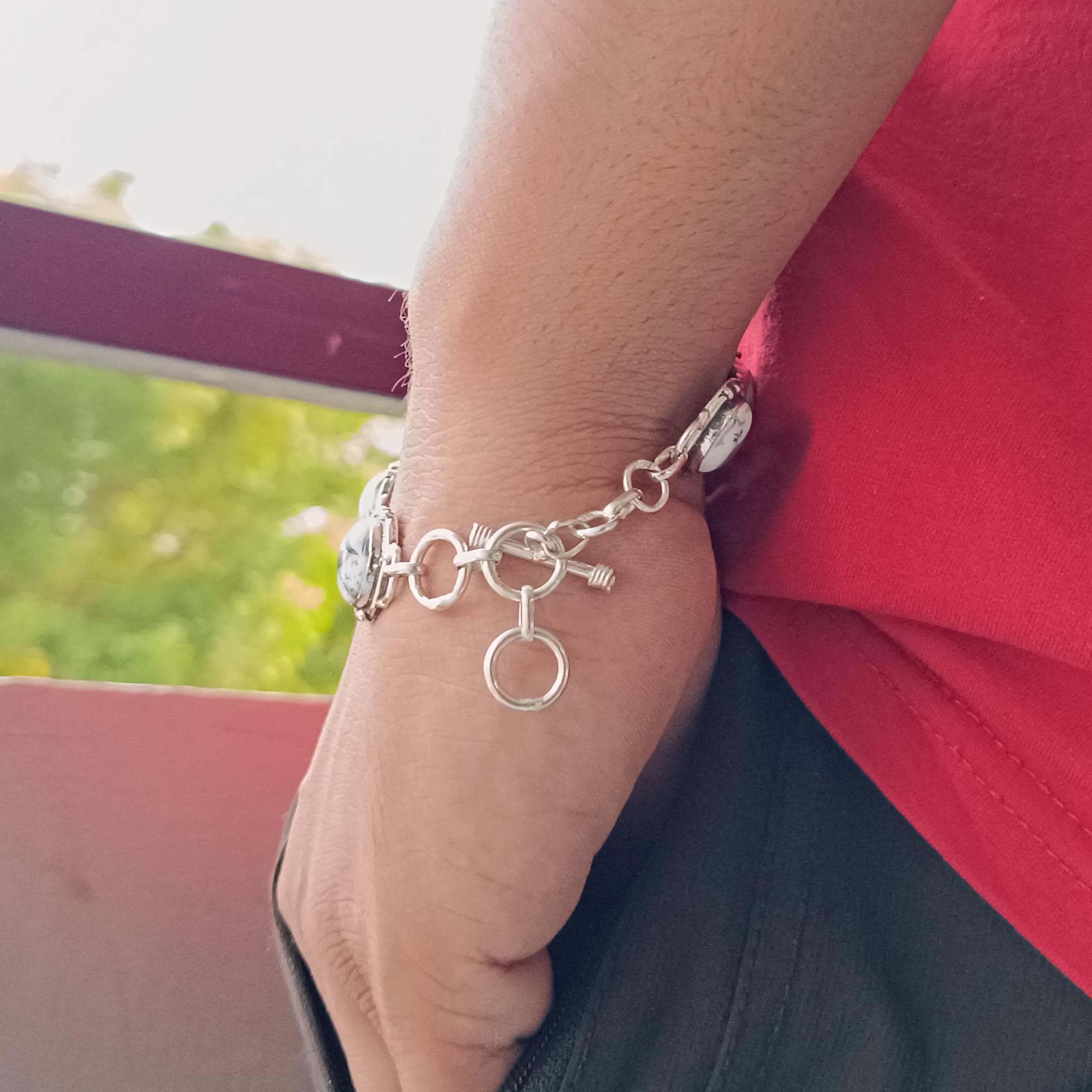 Bracelet Manchette (cuff) En Argent Sterling 925 - Serti D'une Opale Dendrite Naturelle - Fait Main En Inde