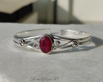 Ruby Gemstone Bangle ~ 925 Sterling Silver Bracelet ~ Gift For Birthday
