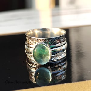 Aquamarine Gemstone Sterling Silver Spinner Ring - Anxiety Meditation Ring