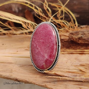 Handmade Rhodonite Gemstone Ring: Sterling Silver Jewelry