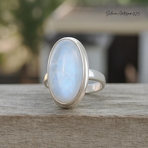 Kingman Turquoise Ring: Oval Sterling Silver Handmade Jewelry Moonstone