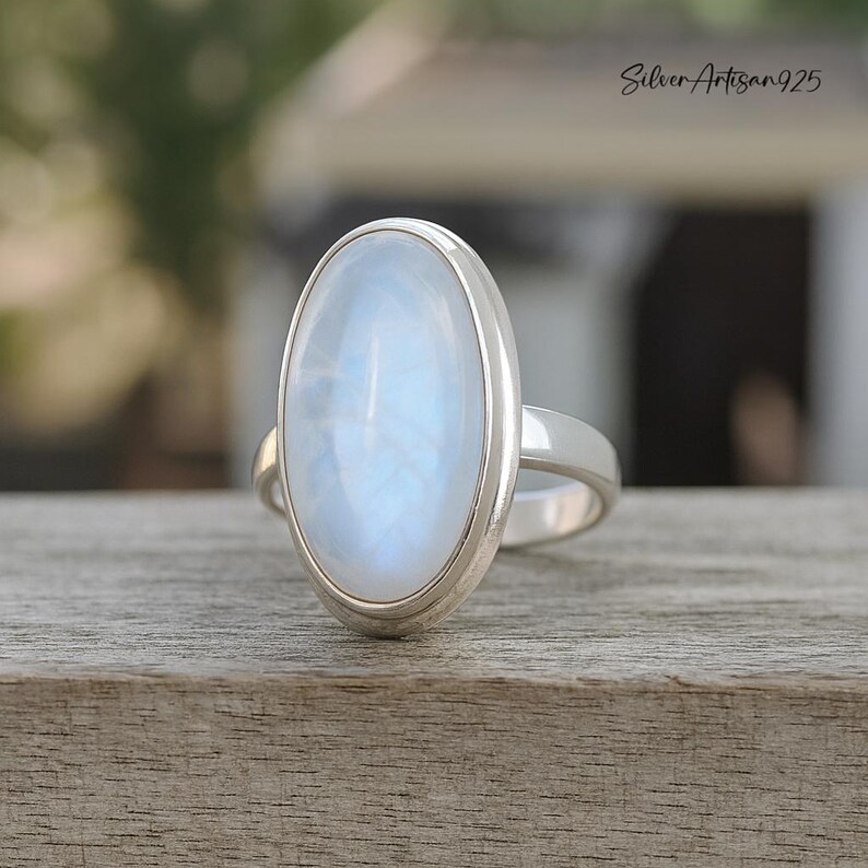 Kingman Turquoise Ring: Oval Sterling Silver Handmade Jewelry Moonstone