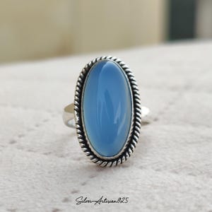 Blue Chalcedony Sterling Silver Ring: Handmade Gemstone Jewelry