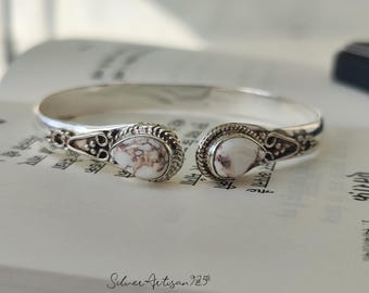 Wild Horse Gemstone Bangle/ Sterling Silver Bracelet/ Women Gift For Valentine