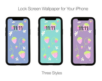 iPHONE Lock Screen WALLPAPER * Instant Download * Digital Download * Strawberries * Fruit * Summer * Strawberries * Flowers