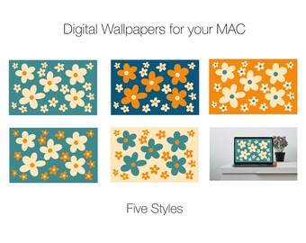 MAC Laptop Home Screen WALLPAPER > Digital Wallpaper > Instant Download > Retro 70s > Retro Flowers > Retro Colours > Retro