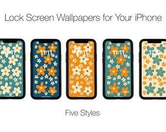 iPHONE Lock Screen WALLPAPER  > Digital Wallpaper > Instant Download > Retro 70s > Retro Flowers > Retro Colours > Big Bloom