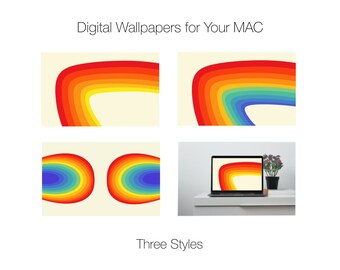 MAC Laptop Home Screen WALLPAPER > Instant Download > Digital Wallpaper > Rainbow > Prism > Retro 80s > Roller Rink Rainbow on White