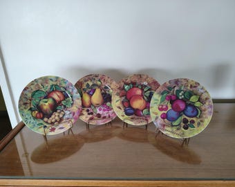Vintage Email de Limoges Plates • Set of 4 • 7.5"