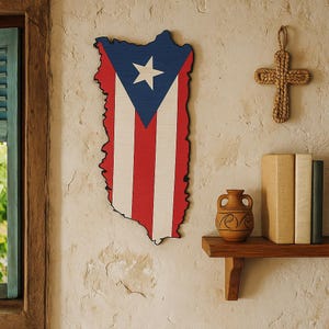 Puerto Rico Flag Wooden Map: Handmade Caribbean Wall Art