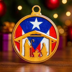 Geboorteornament met vlag van Puerto Rico • Lasergesneden kerstdecoratie Boricua