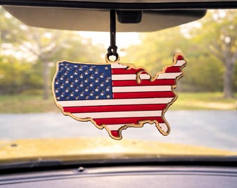 Handmade USA Map Car Charm: Patriotic American Flag Pendant