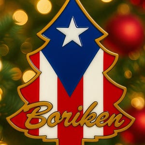 Puerto Rico Flag Christmas Tree Ornament • Boriken Wood Decor