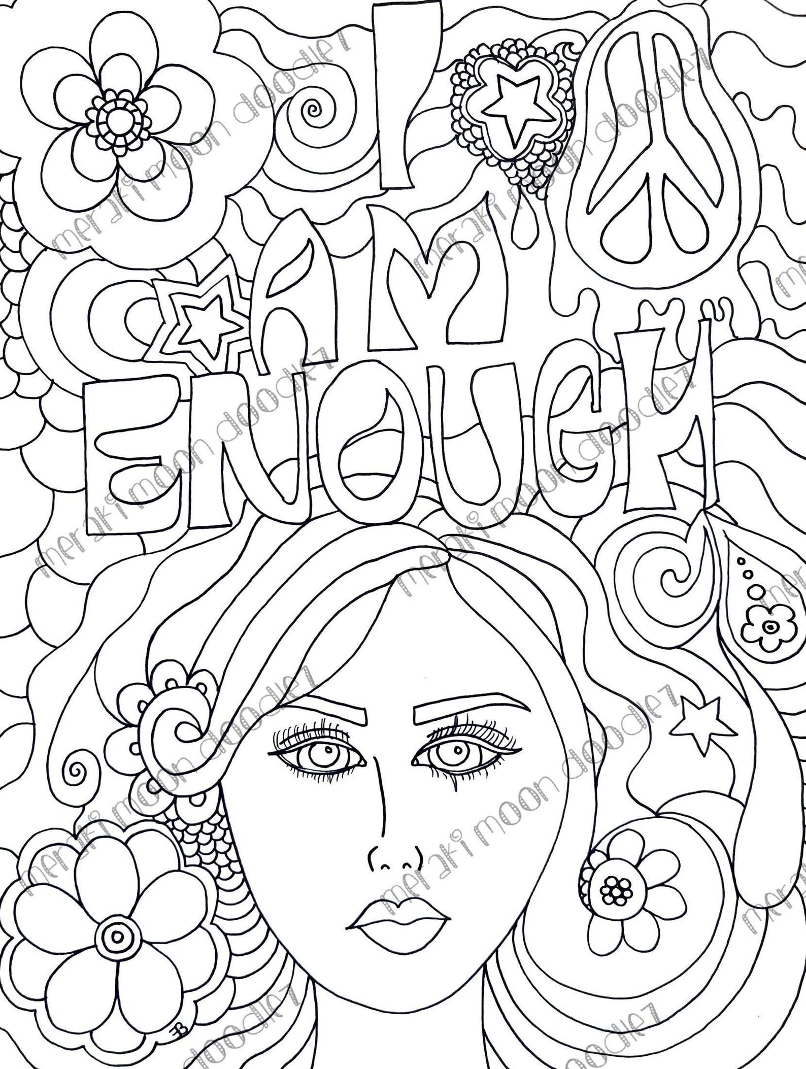 I Am Enough Handdrawn Coloring Book Page / Empowering & Etsy