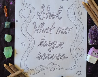 Shed What no Longer Serves Hand-drawn Coloring Book Page / Snakes / Adult Coloring Page / Printable Coloring Book / Stress Relief /