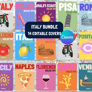 ITALY SET Travel Print Photo Book Template | Customizable Coffee Book Table, Travel Journal Print, Decorative Books, Ebook Template Canva