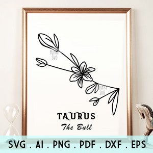 Stier - Hand geïllustreerde SVG Eps Png, Sterrenbeeld Svg, Zodiac Svg, Horoscoop Svg Cut File
