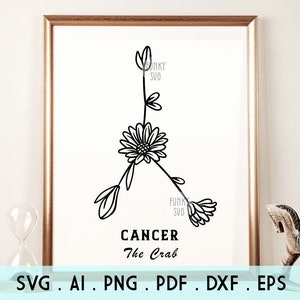 Kreeft - Hand geïllustreerde SVG Eps Png, Constellation Svg, Zodiac Svg, Horoscoop Svg Cut File
