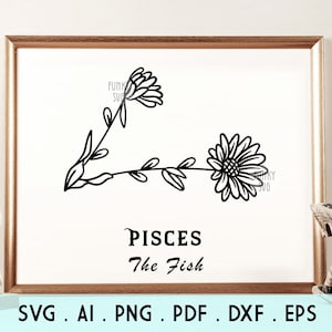 Vissen - Hand Geïllustreerde SVG Eps Png, Sterrenbeeld Svg, Dierenriem Svg, Horoscoop Svg Cut File