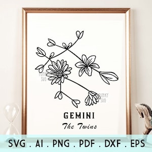 Tweelingen - Hand geïllustreerde SVG Eps Png, Constellation Svg, Zodiac Svg, Horoscoop Svg Cut File
